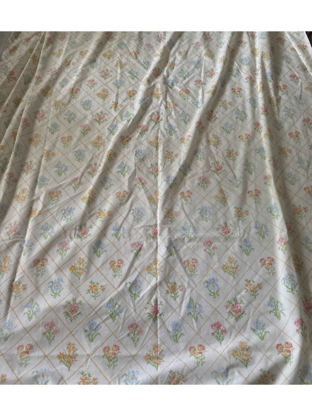 Retro Muslin Floral Sheet Full Size Yellow & Pink Flowers Penn-Prest USA Groovy